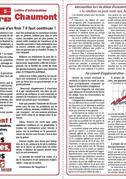 Illustration - Lettre d'information Lutte ouvrière Chaumont (vendredi 17 mars 2023)